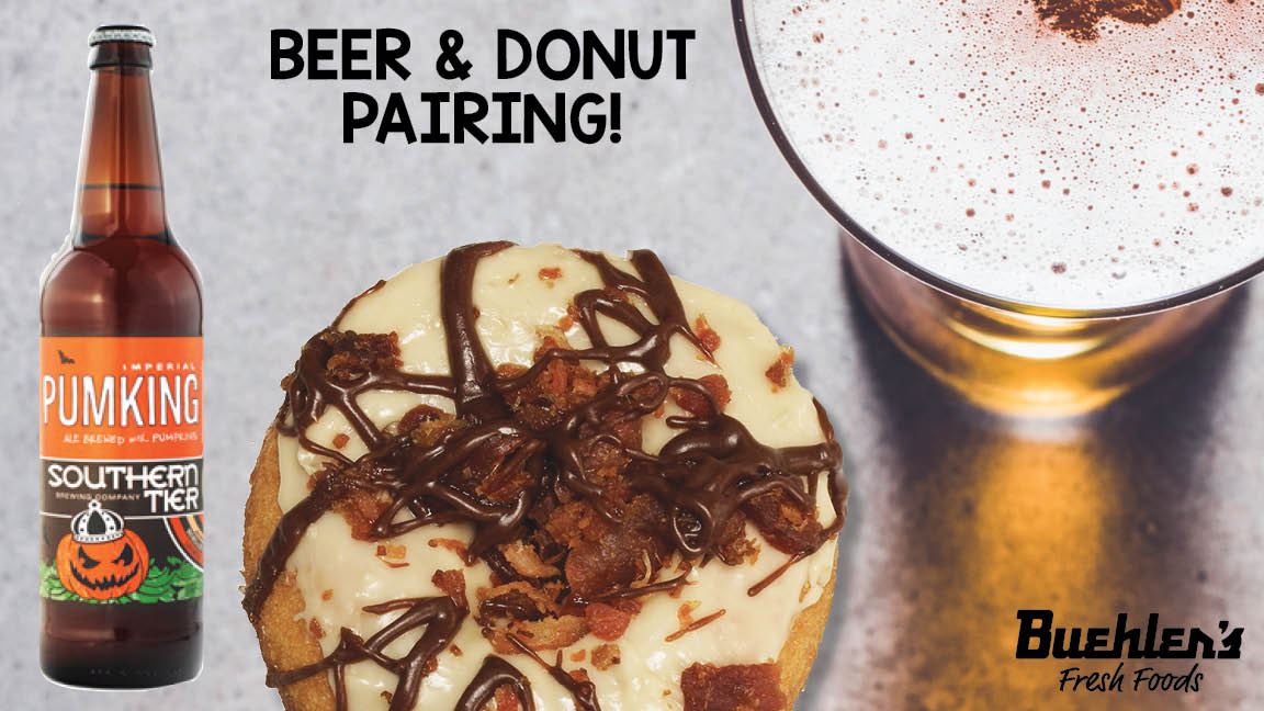 Beer and donut pairing - cake donut with bacon topping