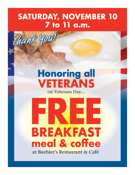 Veterans FREE Breakfast at Buehler's Restaurant Buehler's Fresh Foods